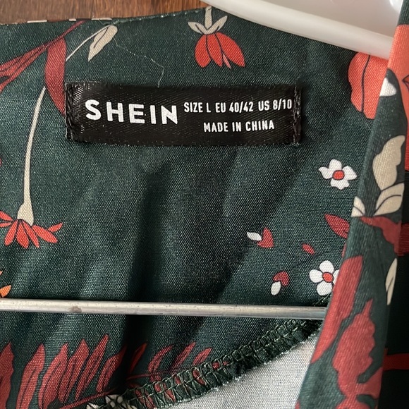 Hunter Green wide Leg floral Jumpsuit faux wrap top flower print sz Large - Picture 5 of 13